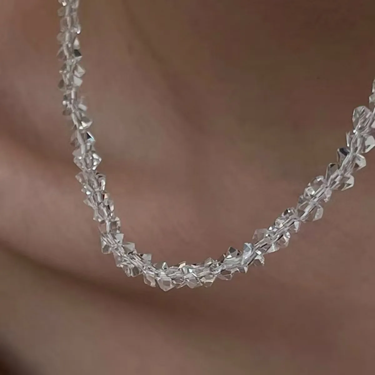 Fashion Women Jewelry Tetrahedron Triangle Crystal Glass 4mm Charms Necklaces Niche Clavicle Chocker For Women Party image 4