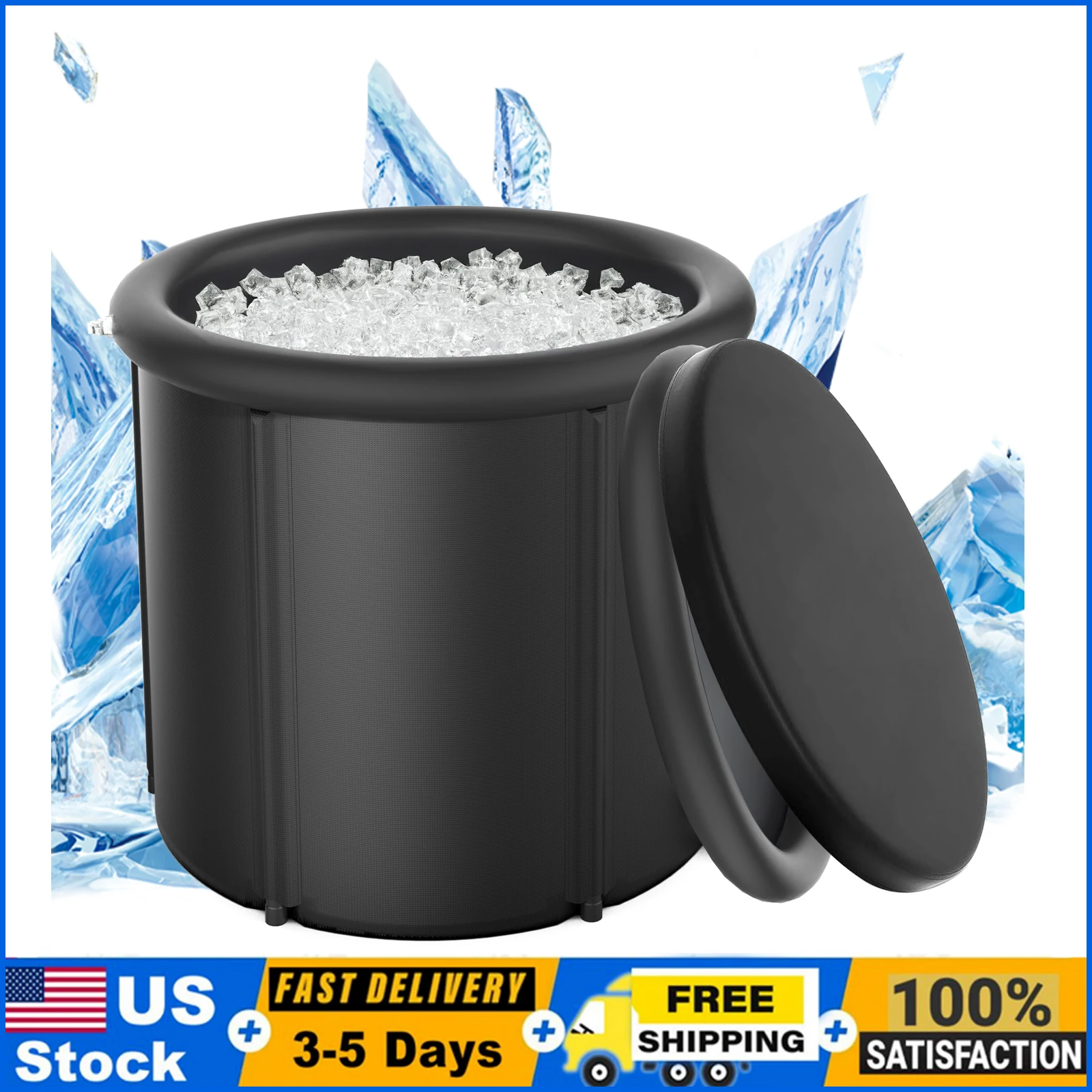 

Standard Ice Bath Tub, 132 Gallon Cold Plunge Tub with Cover and Side Drain, Portable Inflatable Bathtub for Adults, Chiller