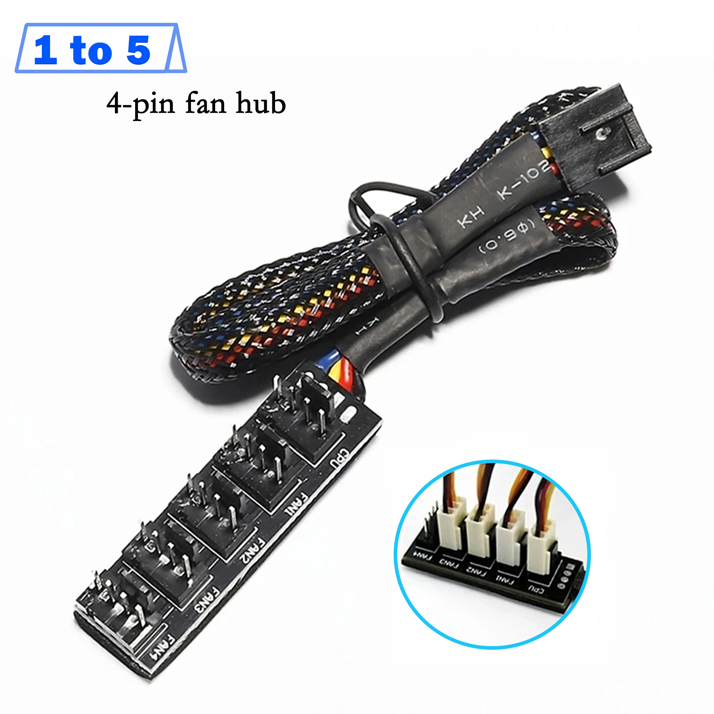 4-Pin PWM 1-to-5 Fan Hub, PC Case Fan Speed Control Splitter Cable