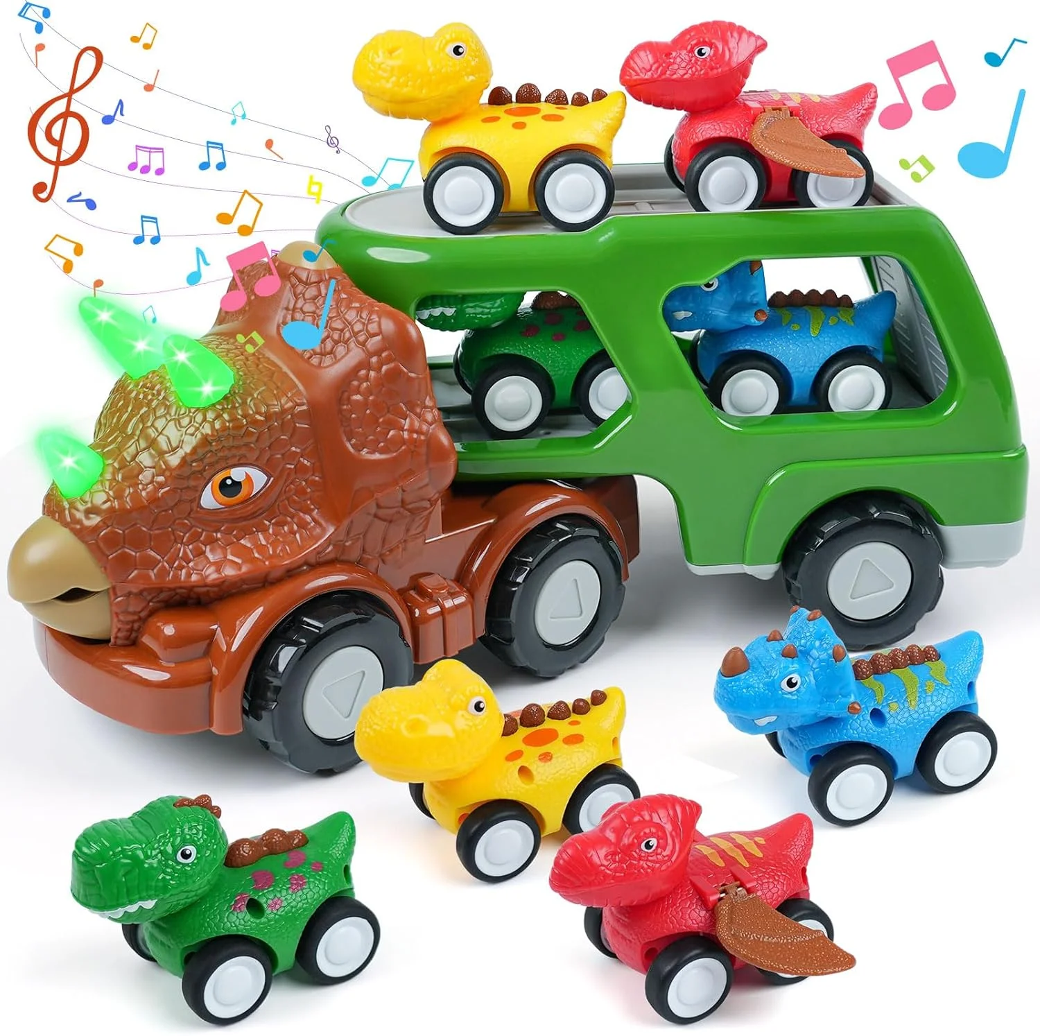 

Dinosaur Truck Toys for Kids - Best Birthday Gifts for Boys Ages 3 4 5 - Transport Playset with Music and Lights - Dino Carrier