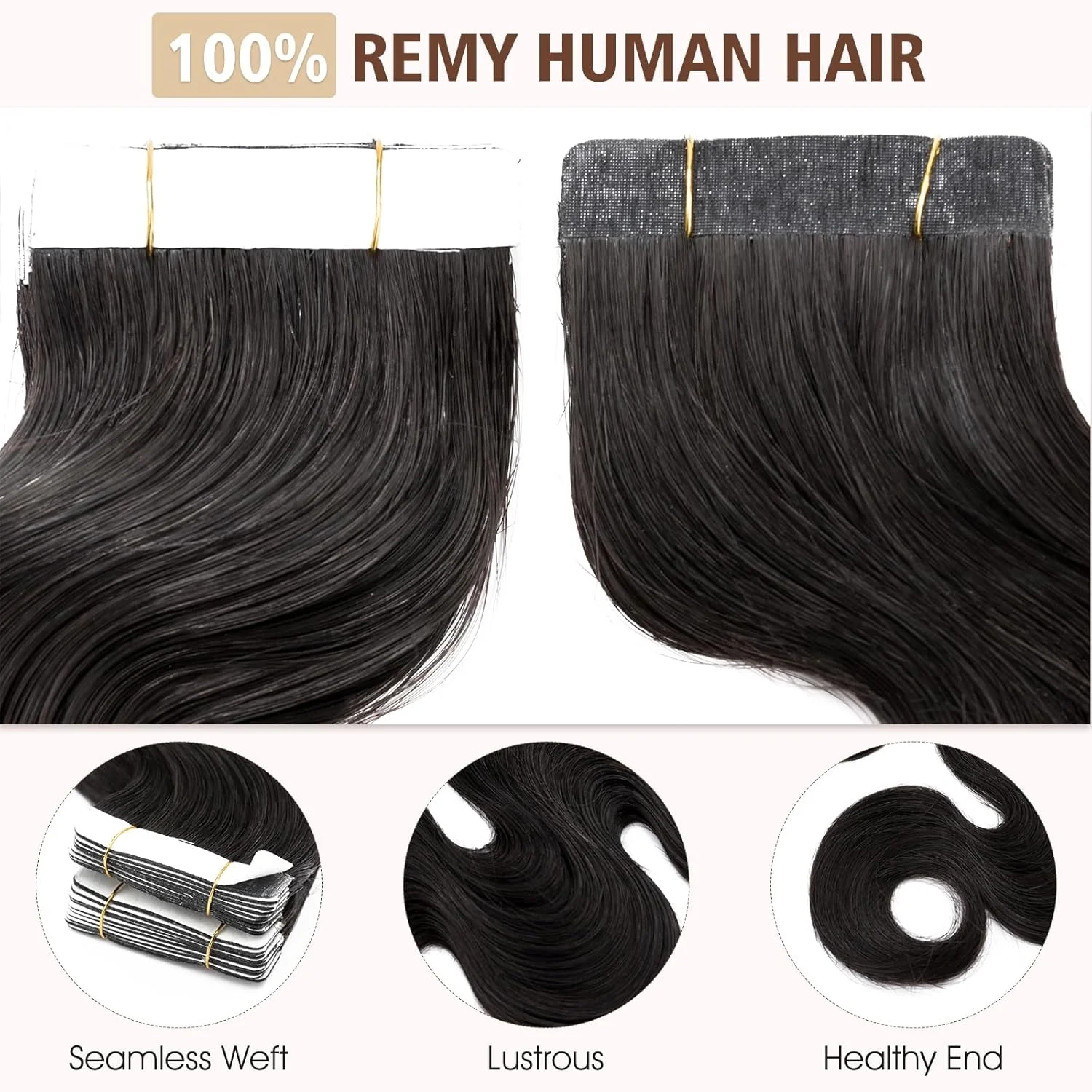 Fita em extensões de cabelo humano onda do corpo extensões de cabelo 20 pçs 50 g/pacote trama da pele sem costura cabelo humano real para preto