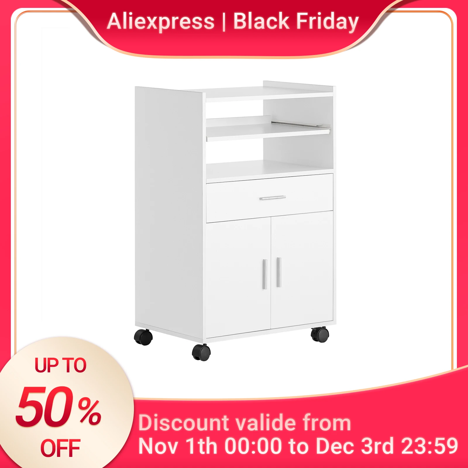 SoBuy FSB09 armoire de cuisine chariot de cuisine armoire en rouleau chariot à boissons armoire à micro-ondes avec un toboggan