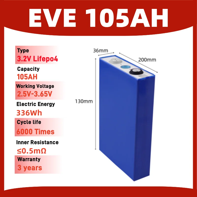 Ritano Ev e 3.2V 105AH Lifepo4 battery cell 6000 Cycles Rechargeable Lifepo4 Batterie 105AH Solar Energy Storage Battery