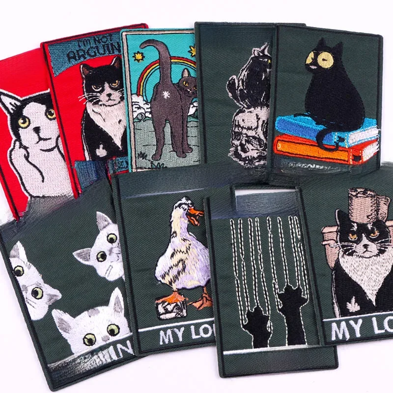 Écusson brodé carré Hiphelicopter pour vêtements, fer sur patchs, thermoadhésif, dessin animé, chat, animaux, badges