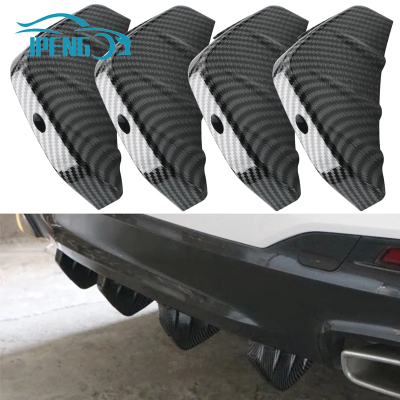 

4pcs Car Carbon Fiber Rear Bumper Shark Fins Diffuser Protector Lower Spoiler Lip Trim Covers Wing Splitter Accessories