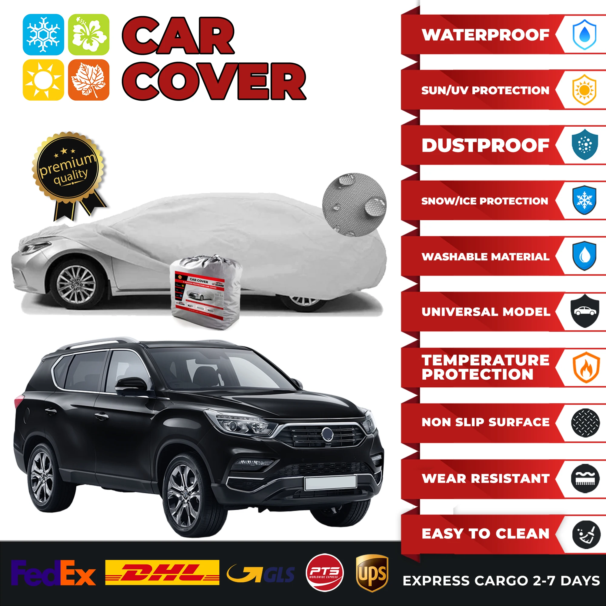 Car Cover for Ssangyong Rexton Universal Car Covers Indoor Outdoor Full Auto Cover Sun UV Snow Dust Resistant Protection