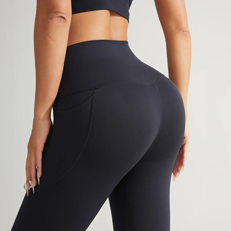 Sheryer Damen Yoga Gym Sportbekleidung Kleidung Leggings Pfirsich Gesäß Hohe Taille Elastische Workout Strumpfhosen Booty mit Taschenhose