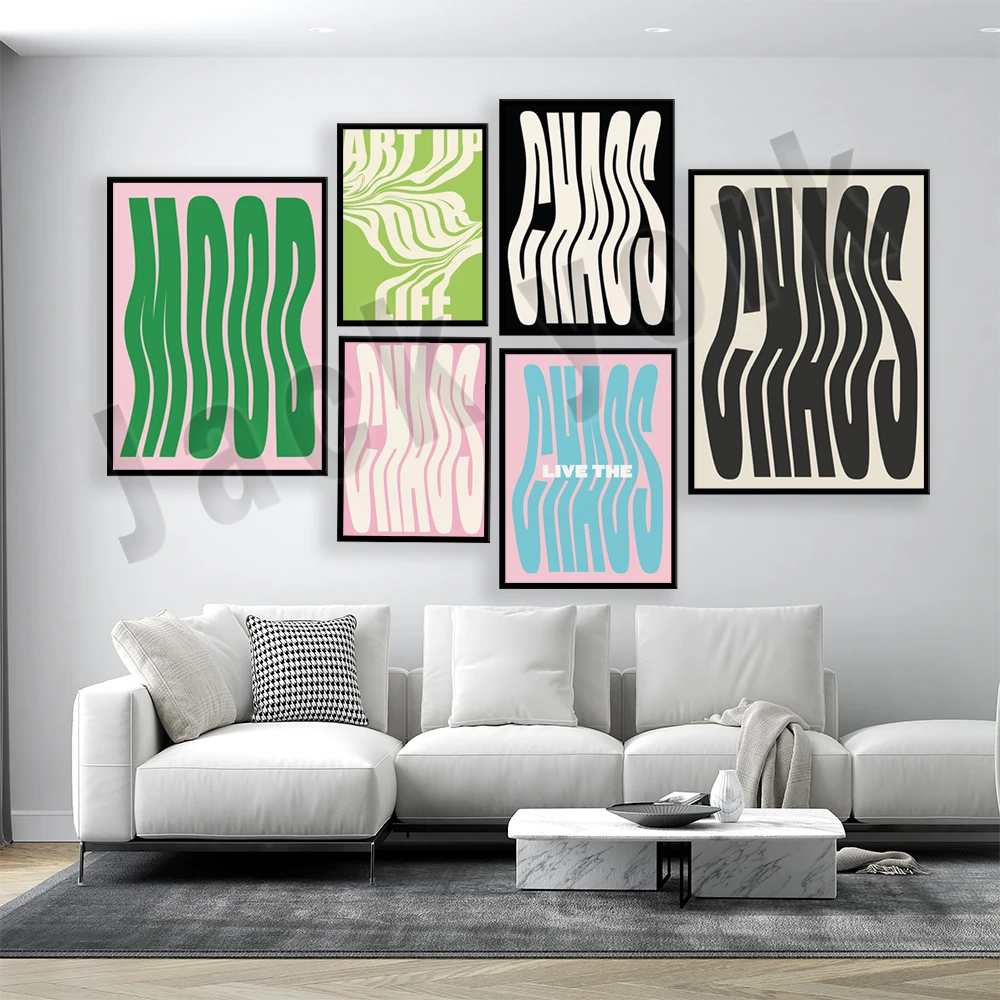 Living in chaos, WAVEY MOOD, art your life, chaos pink, black, modern fashion style poster print, cool girl art, typography
