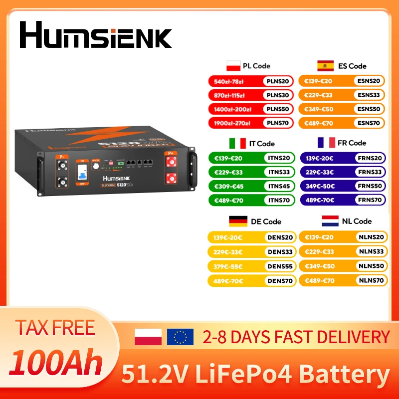 Humsienk 48V 100AH Server-Rack LiFePO4 Batterie 3U Größe mit Bluetooth, max. 5120Wh, 100A BMS mit aktivem Balancing, 15000 Zyklen für Wechselrichter, Wohnmobile, Vans, Solarenergie