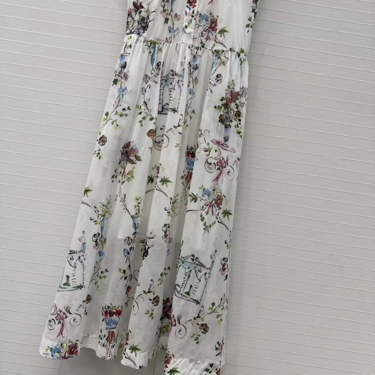 Women New Fashion Summer Classic Print Flower Brief Short Sleeve Single-breasted Buttons Slim Waist Holiday Daily Long Dress