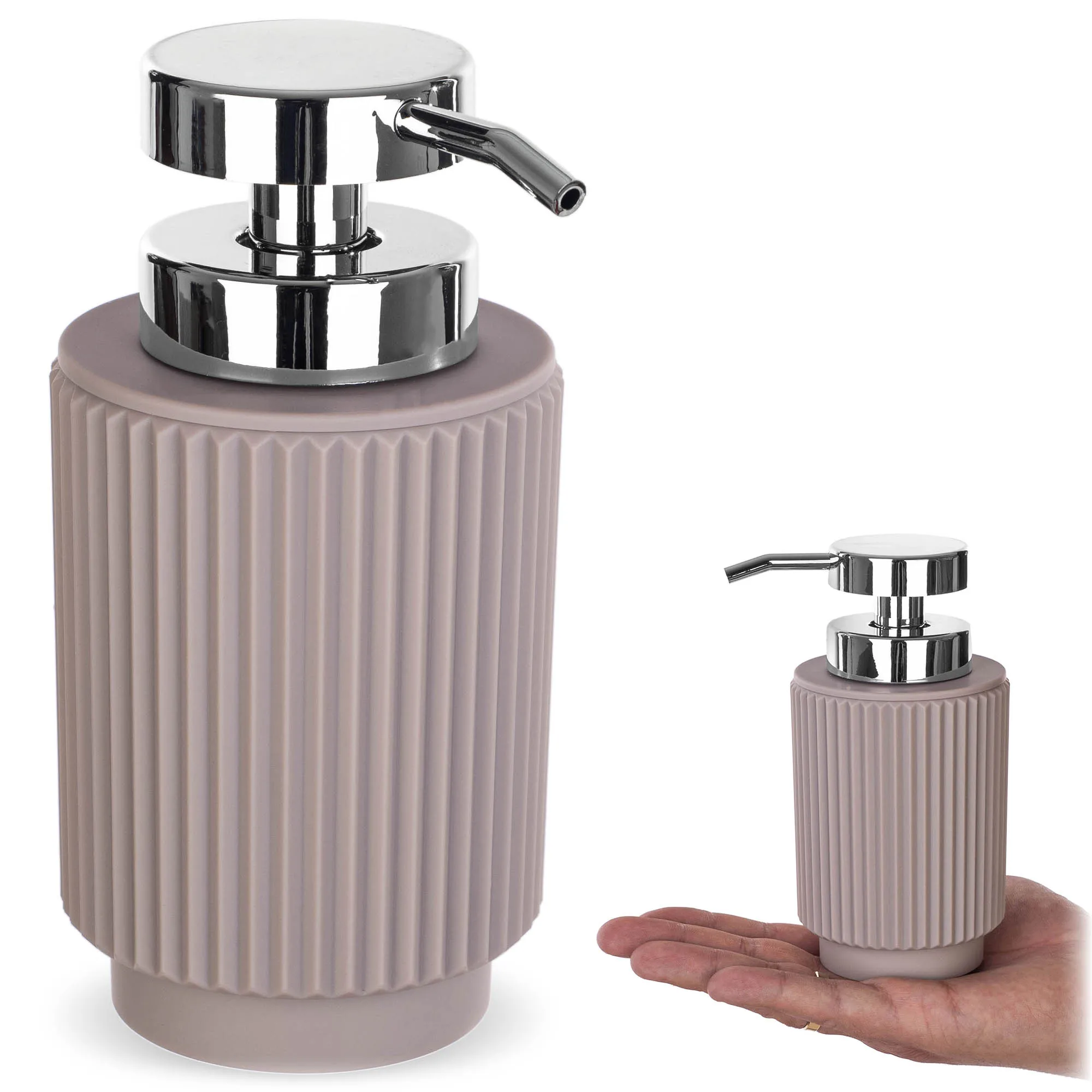 KADAX Vloeibare zeepdispenser Gel Lotion Pompcontainer voor badkamer Keuken Elegante polyresin zeepvoeder Beige 1 stuks