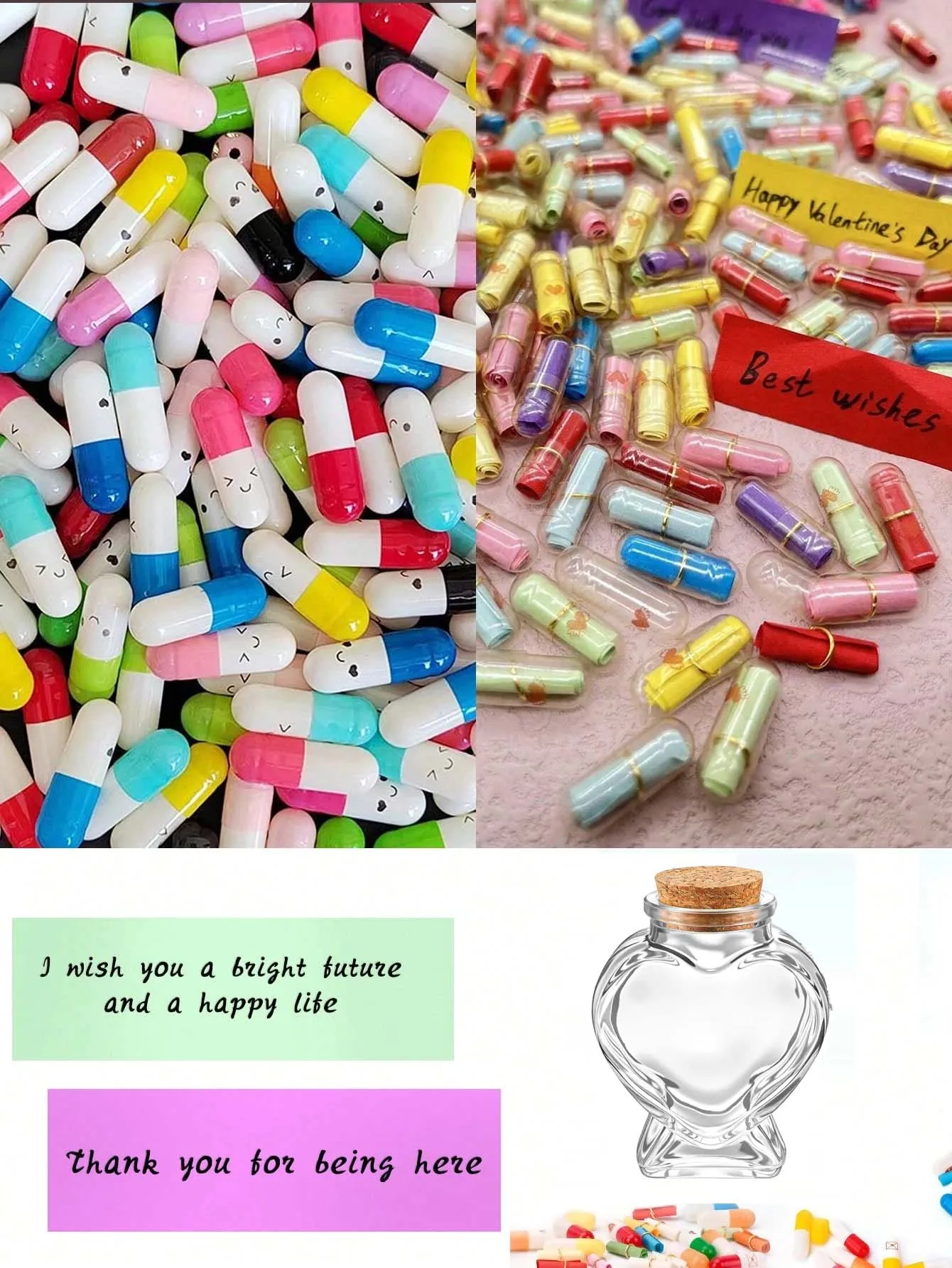 50pcs Message Capsule Letter Love Pills - DIY Valentine's Day Confession Pills And Notes, Transparent Color Mini Wishing Bottle