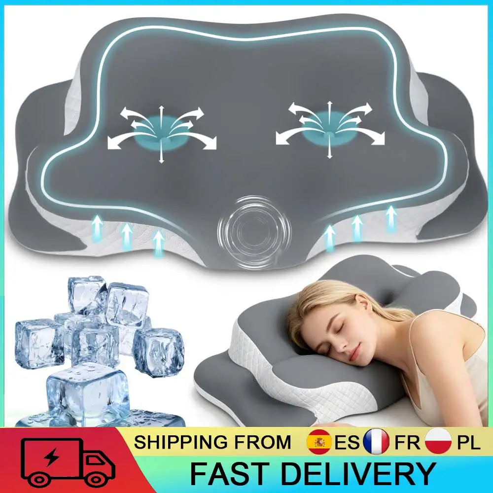 Oreiller orthopédique respirant en tissu de soie glacée, housse amovible lavable, oreiller en mousse à mémoire de forme pour soulager les douleurs au cou, pour les dormeurs sur le côté/dos/ventre