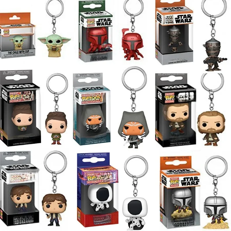 FUNKO POP Star Wars Obi-wan Kenobi l'enfant bébé Yoda avec tasse Boba Fett le Mandalo porte-clés poche PVC Figure jouets porte-clés