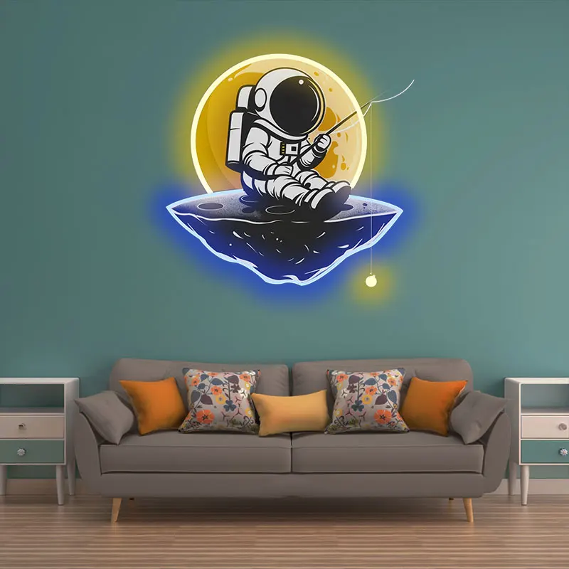 Astronaut Fishing Neon sign, Whimsical LED Decor for Space Enthusiasts, Perfect Gift for Fishing Lovers, Fun and Unique Wall Art