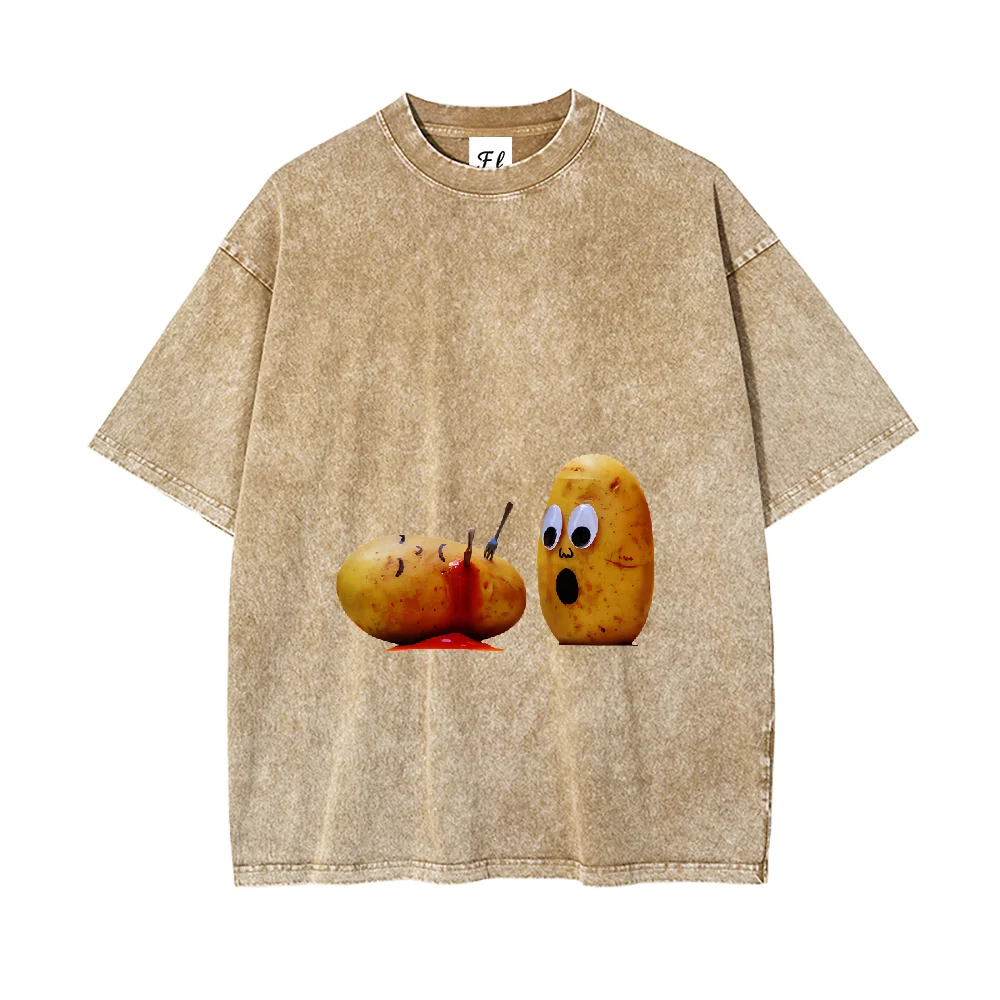 Verão funky batata gráfico camiseta casual em torno do pescoço na moda solta manga curta camiseta confortável feminino streetwear roupas