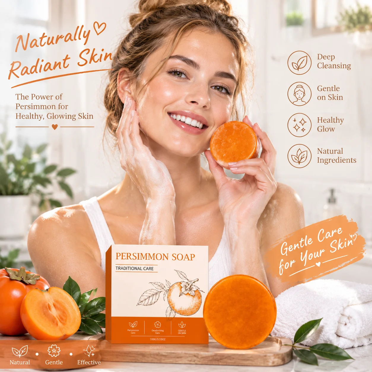 Persimmon Soap Purify Skin Reduce Unpleasant Body  Smell Mild Cleansing  Soften Rough Dry Skin Natural Body Cleansing  Soap 100g
