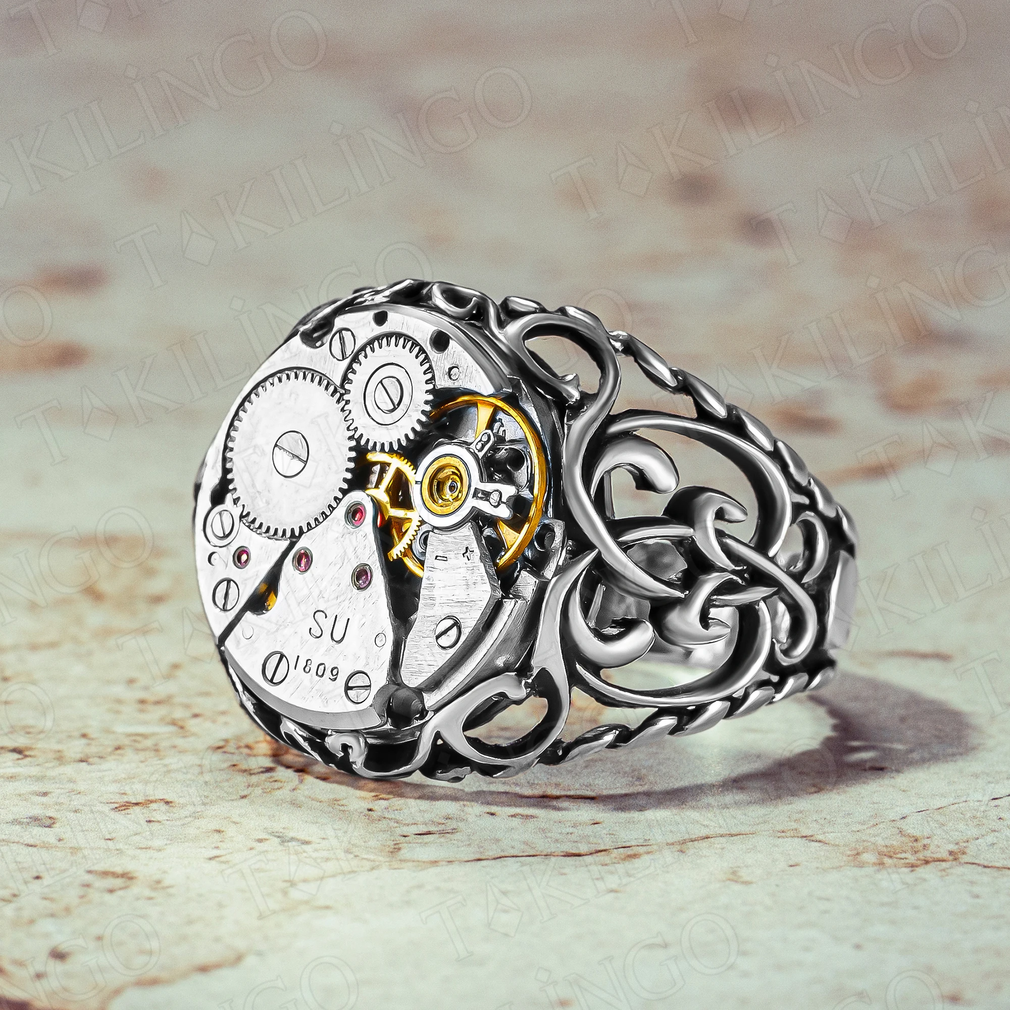 

Mechanical Steampunk Ring Solid 925 Sterling Silver Clockwork Men's Ring Timetraveller Silver Mechanic Ring Wheel Watch Parts