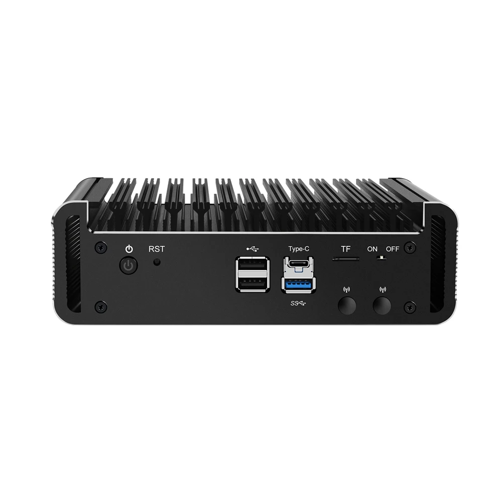 Urządzenie HUNSN Micro Firewall, Mini PC, pFsense Plus, J6412/J6413, RJ26, Microtik, OPNsense, VPN, Router PC, AES-NI, 4LAN, HDMI, DP, Type-C