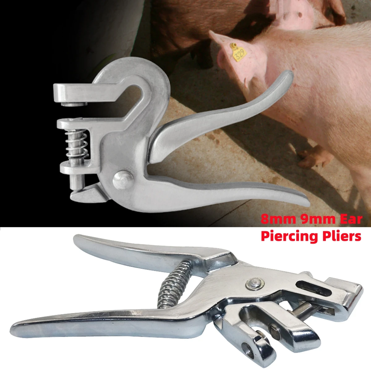 Animal Ear Tags Hole Puncher 8mm/9mm Stainless Steel Spring Type Cow Sheep Ears Logo Identification Puncher Management Tool