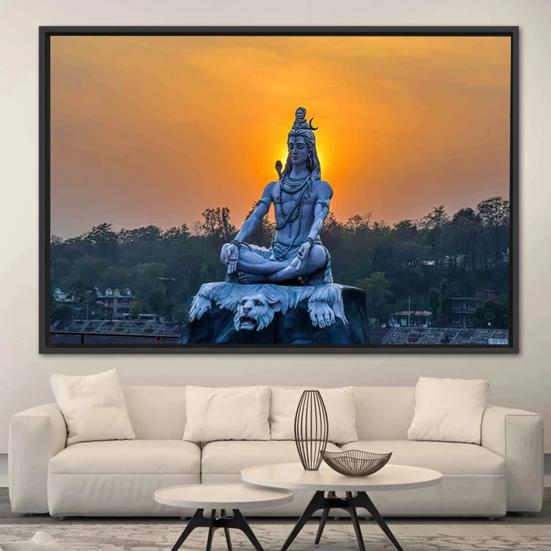 

Hindu Lord Shiva Sculpture at Sunset Canvas Painting Wall Art Indian Gods Statue Posters And Prints Religious Home Decor Cuadros