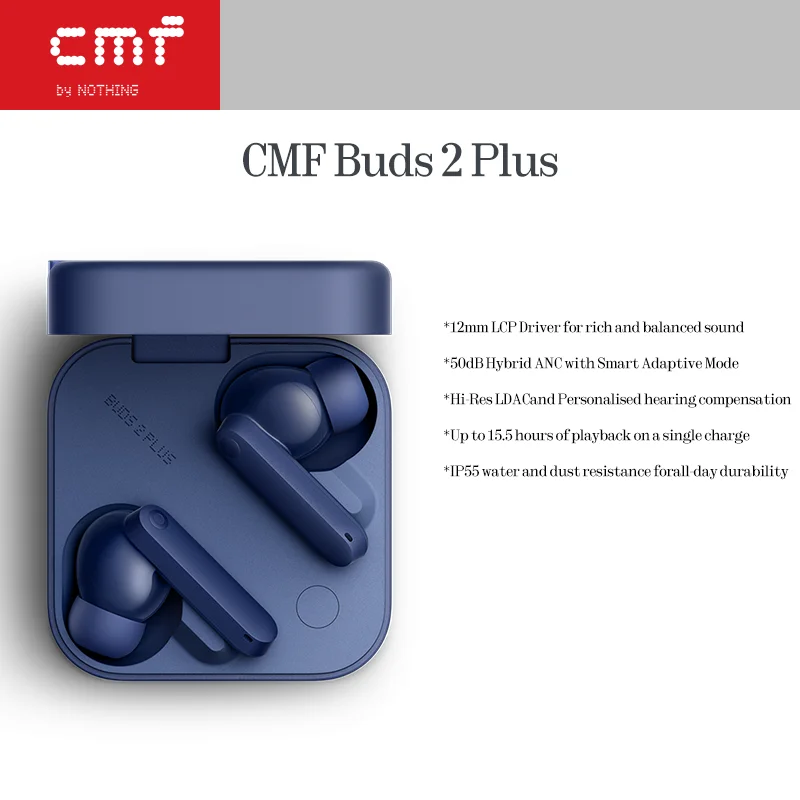 CMF Buds 2 Plus 12mm LCP Driver for rich and balanced sound 50dB Hybrid ANC