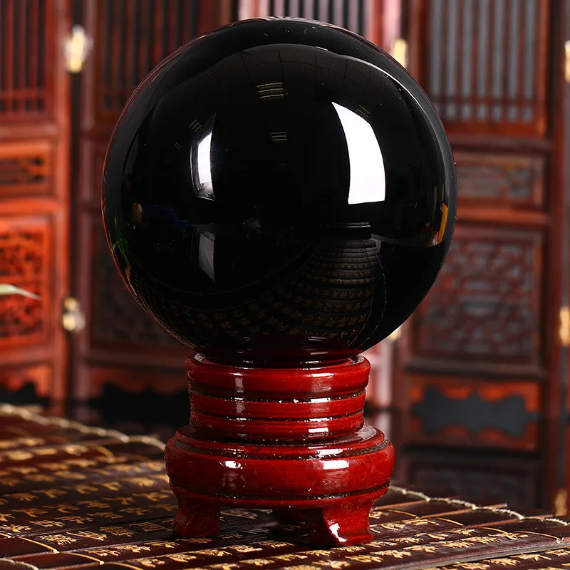 4cm-20cm +Stand Natural Black Obsidian Sphere Large Crystal Ball Healing Stone+pedestal 1pc