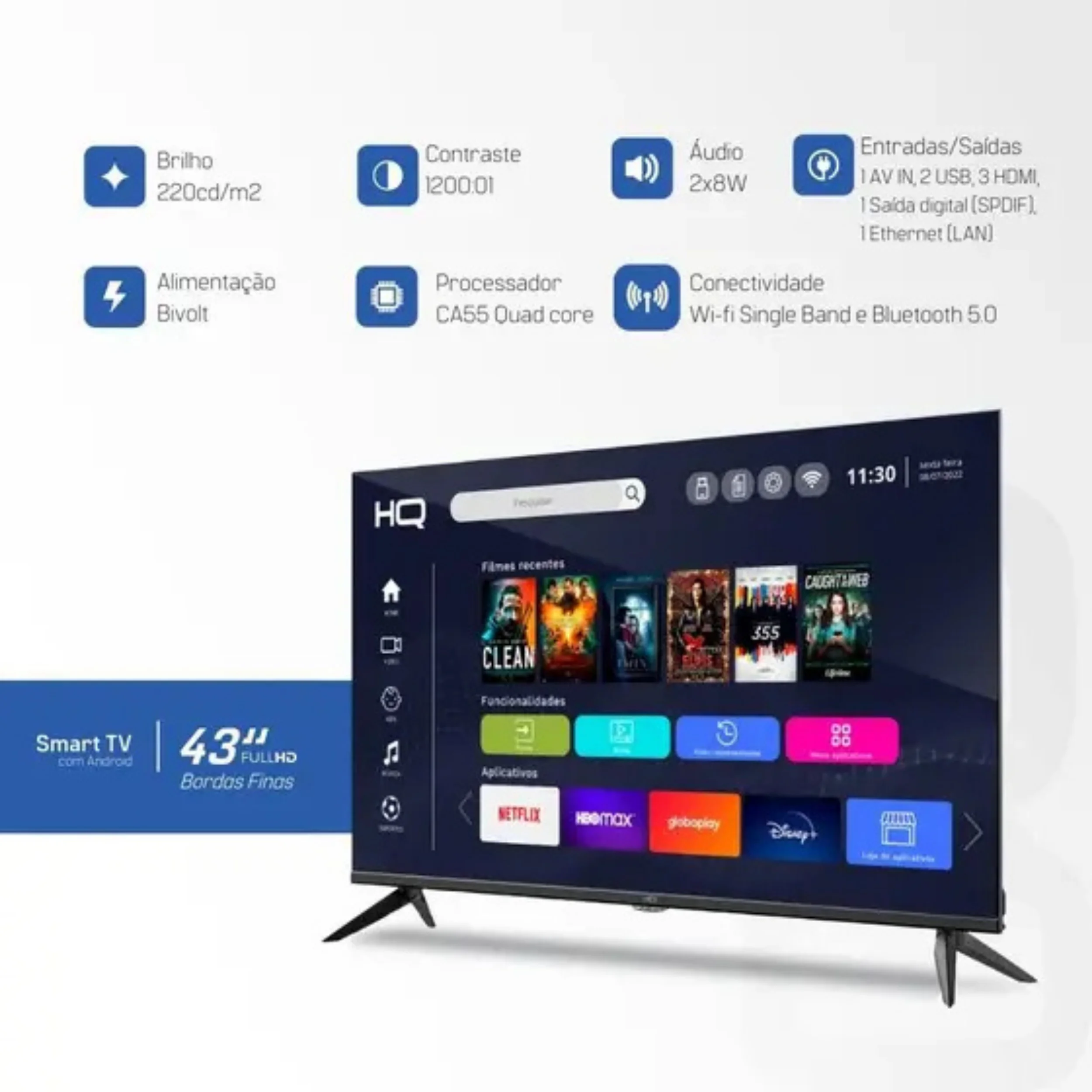 Smart Tv Led Hq 43 Diseño Full Hd Delgado Android Wi-Fi