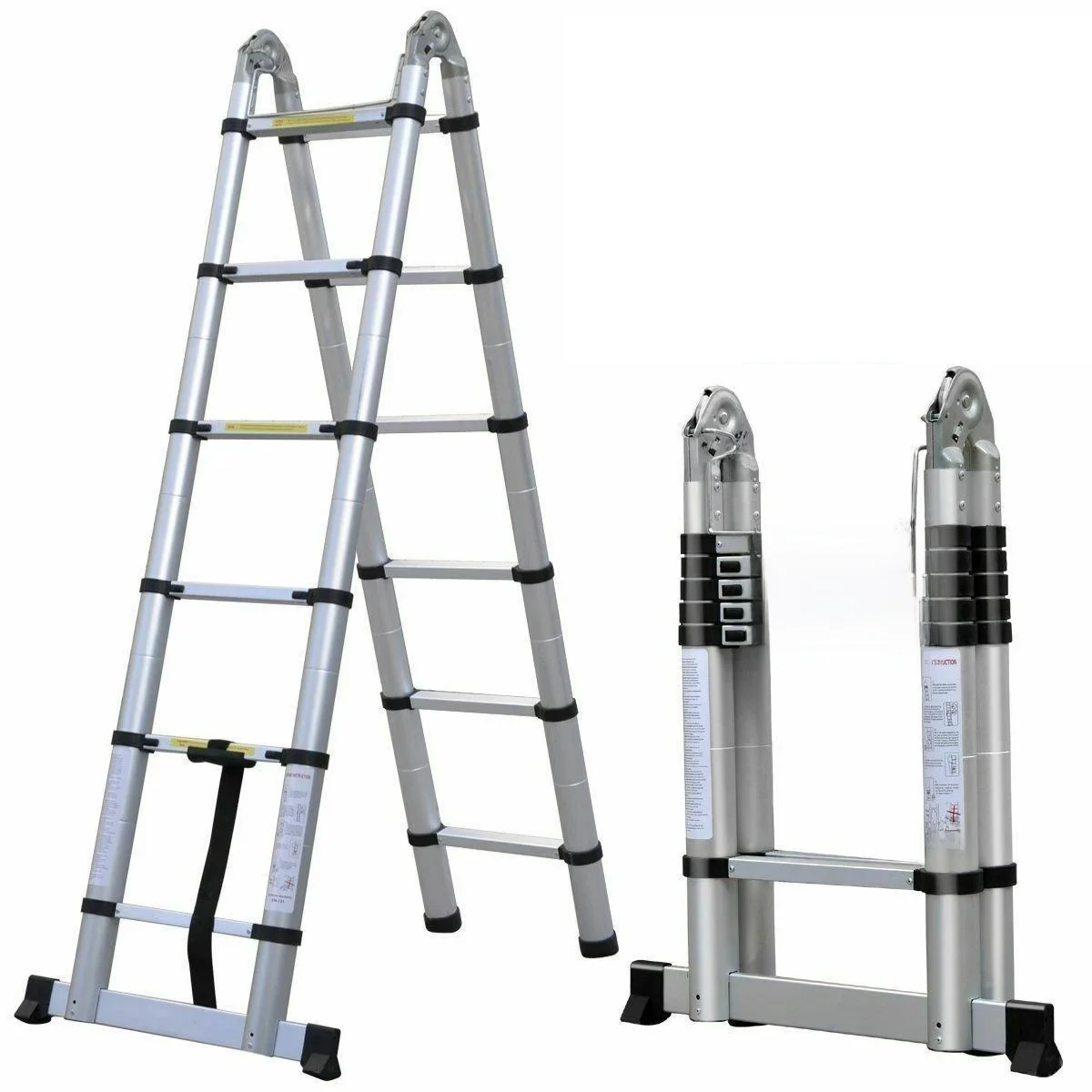 3,8 m/5 m opvouwbare telescopische ladder A-frame, aluminium/roestvrij staal, antislip, stabiel, draagvermogen 150 kg, EN131 - afbeelding 2