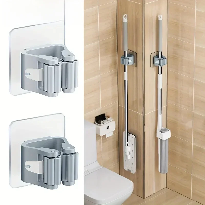 Wandplank voor thuisopbergruimte, badkamer douchehouder, traceerloze haak, mop organizer, waterdichte bezemhanger - afbeelding 2
