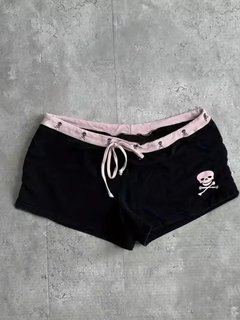 Women Y2K Summer Streetwear Gyaru goth Skull Graphic Acubi Shorts Button Low Rise Short Hot Pants 2000s Alt Clothes