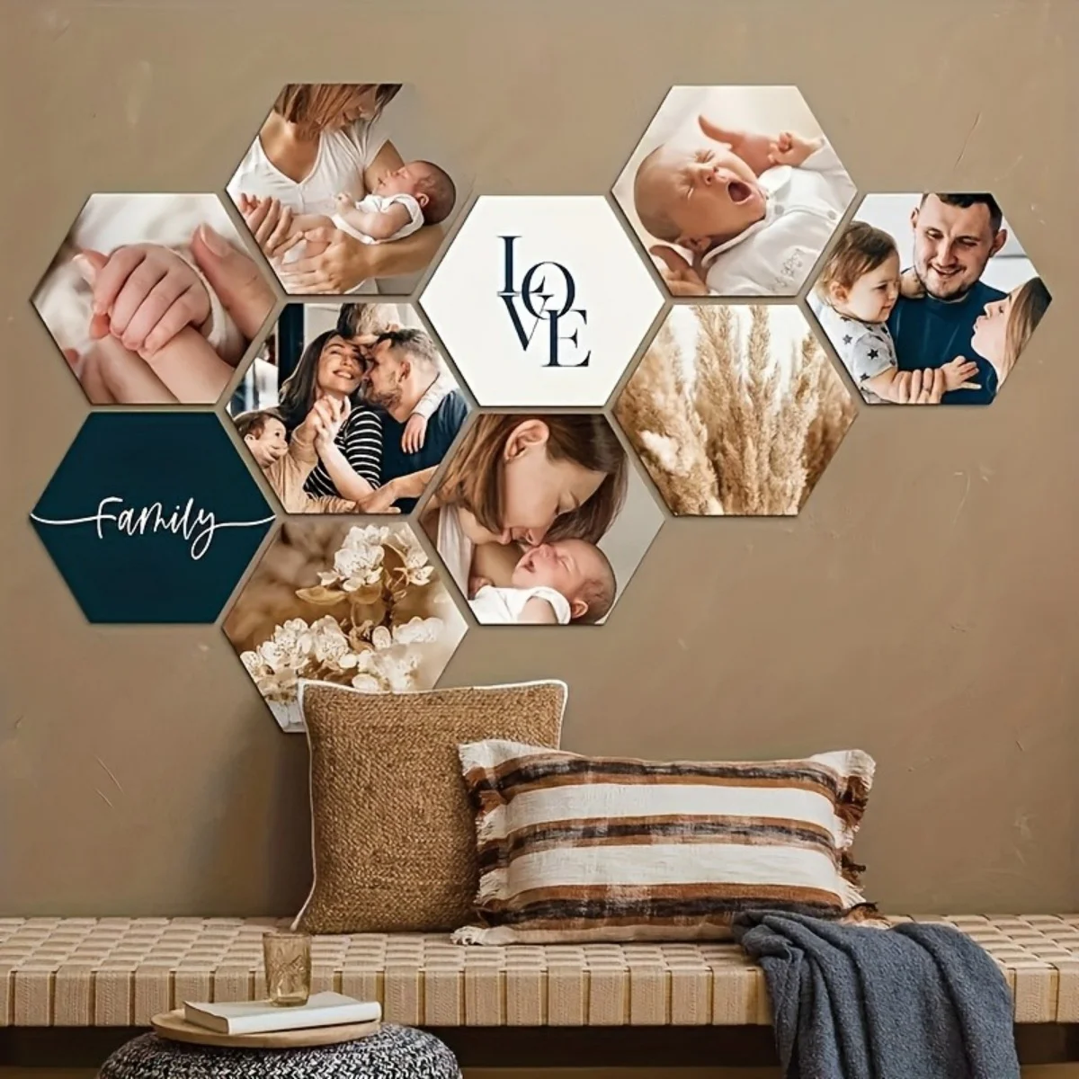 Custom Hexagonal Acrylic Photo Wall—Personalized Wall Decor for Bedrooms, Living Rooms, and Offices