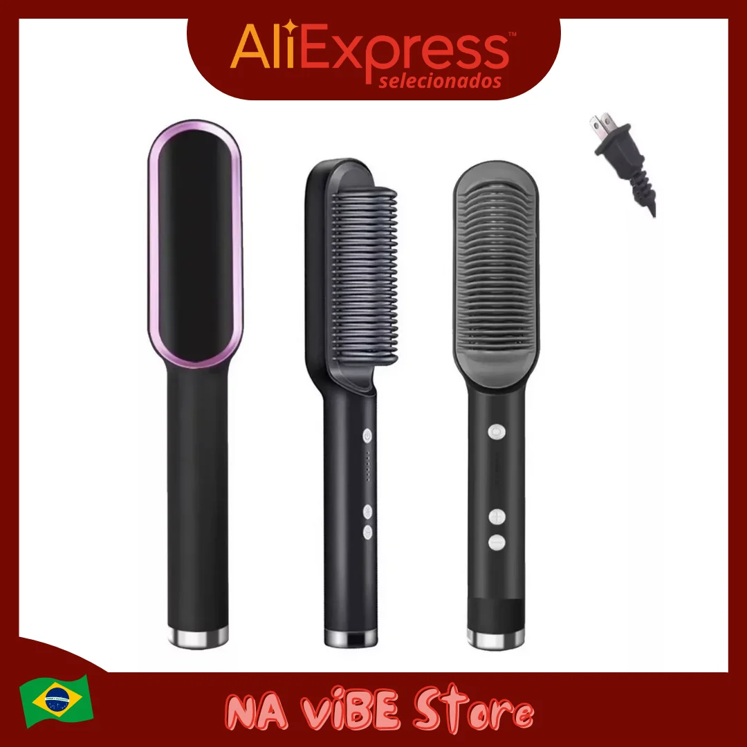 Professional Electric Straightening Brush Ceramic Anti Frizz Bivolt Straight Hair Fast Practicality Lasting Shine Results