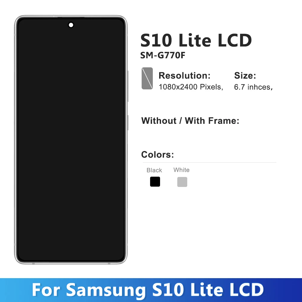 6.7''  Amoled TFT S10 Lite LCD For Samsung S10 Lite Display For Samsung S10 Lite G770F SM-G770F/DS Touch Screen Digitizer +Frame