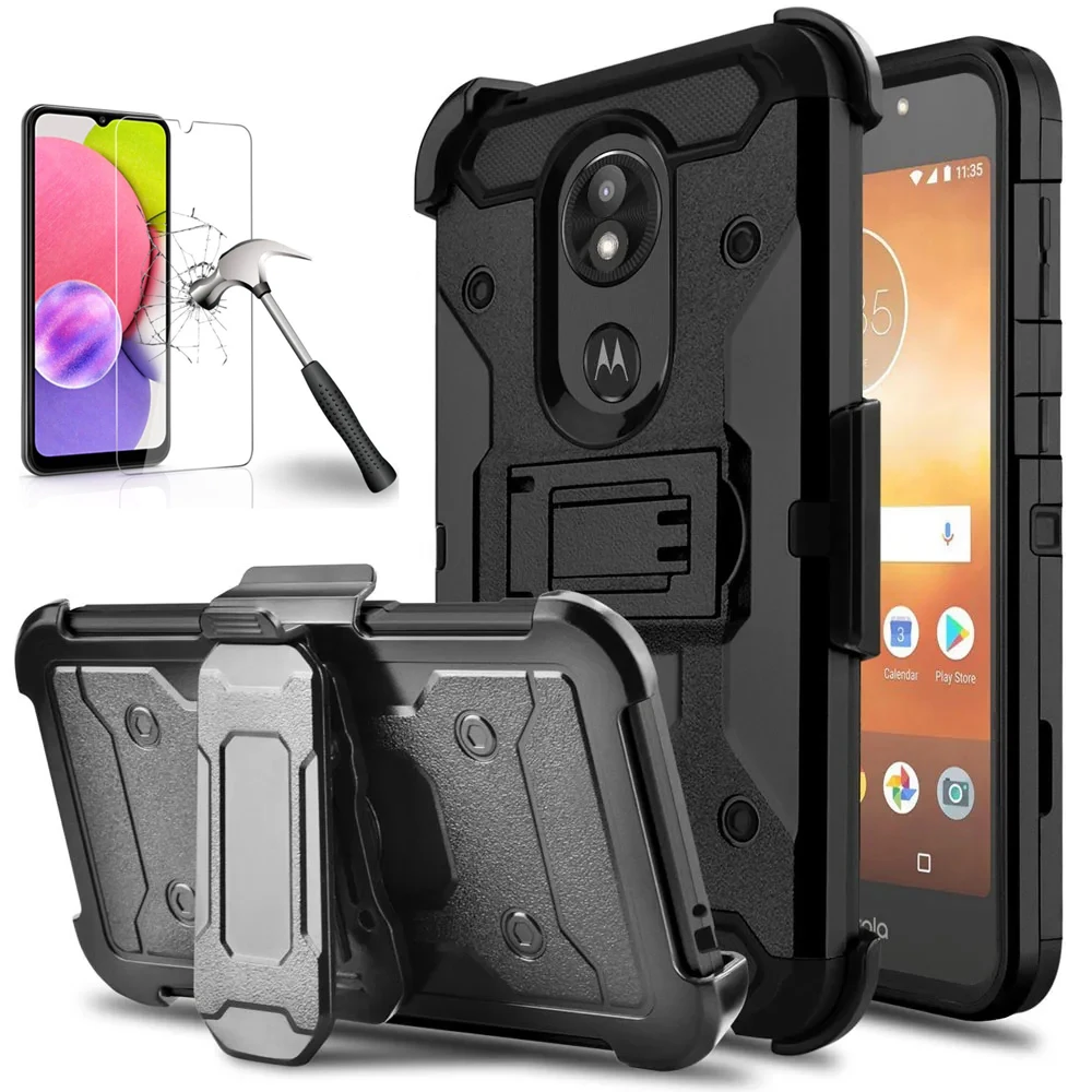 3 in 1Heavy Tough Rugged Armor Shockproof Case For Motorola Moto E5 E6 Z3 Z4 G7 Play Optimo Armor Belt Clip Holster Case Cover 