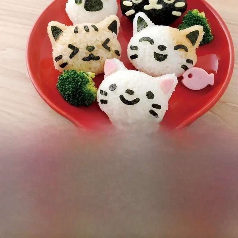 Ensemble de moules boule de riz chat lapin, boîte à déjeuner de dessin animé pour enfants, bricolage créatif japonais, outil de Sushi de riz, moules à gâteaux en Silicone