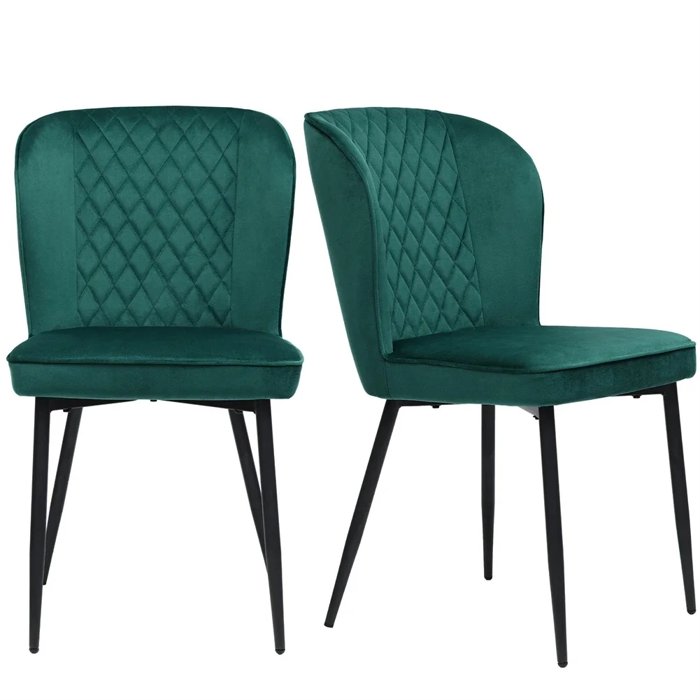 1 Pair Dining Room Green Black Chairs Modern Kitchen Upholstered Chair With Metal Legs Velvet Dining Room Chairs With Backrest