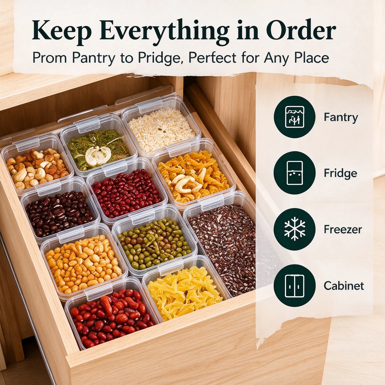 Keep Your Food Fresh & Organized, Airtight Locking Lid Containers, Stackable Clear Plastic Food Storage Jars with 4-Sided Clips, BPA-Free, Multiple Sizes for Kitchen Pantry, Cereal, Snacks, Beans & Pasta