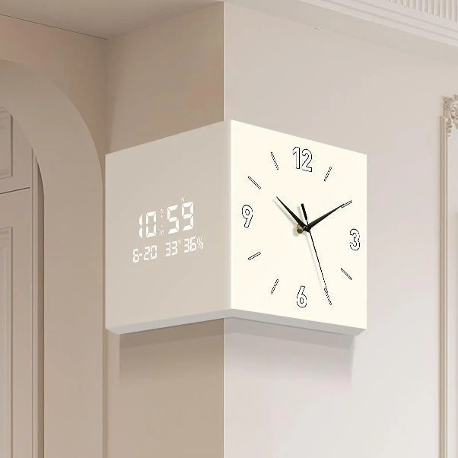 Corner Wall Clock Double Sided Digital Clock Large Angle Corner Clock Indoor Ornament for Home Patio Office Room Decoration