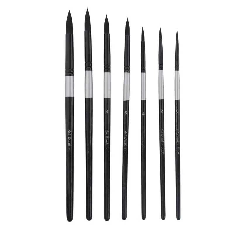 Kit de pinceaux cygne noir de qualité supérieure, 7 pièces, pour dessiner, techniques d'aquarelle et d'art fins, pinceaux artistiques professionnels en nylon
