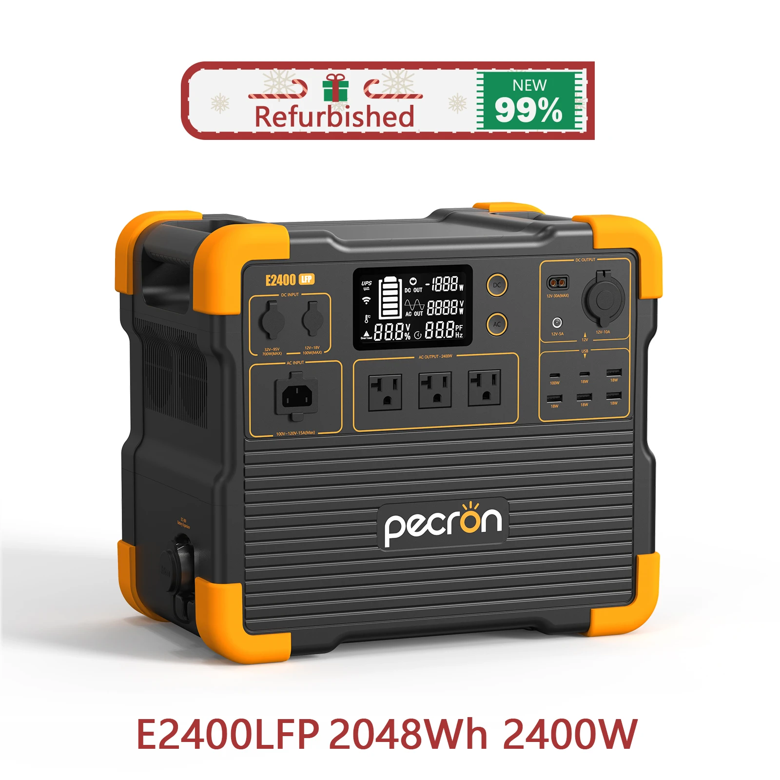 Estação de energia portátil remodelada-pecron E2400LFP 2048Wh LiFePO4 Bateria de backup 2400W Gerador solar expansível a 8192Wh