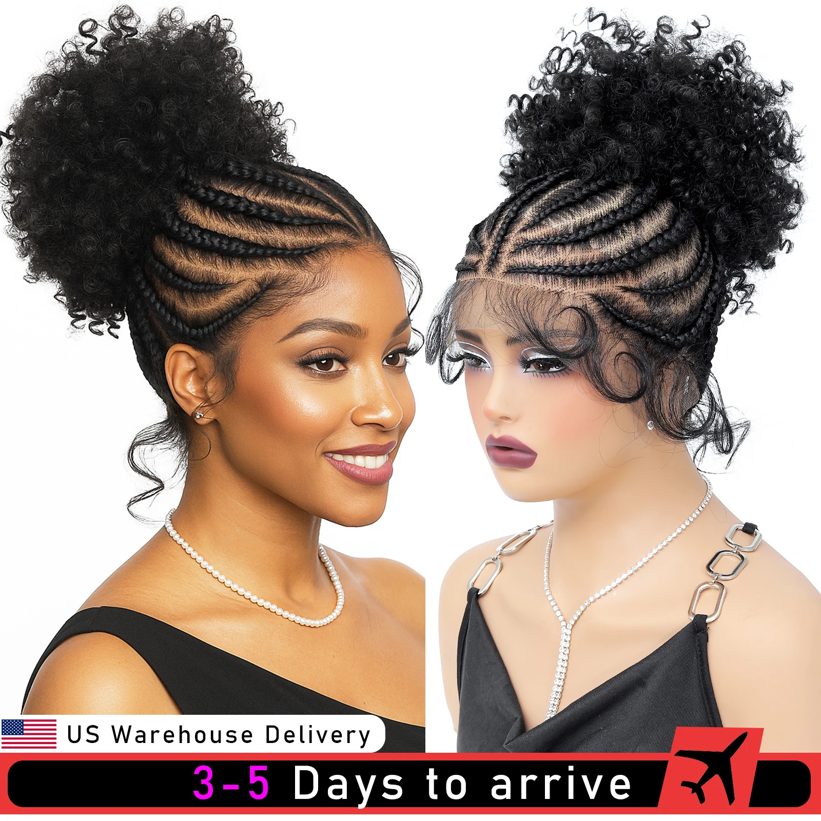 

Synthetic Short Braided Wigs Full Lace Light Weight Cornrow Braiding Wig with Baby Hair for Black Women 10 Inch