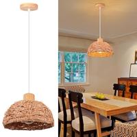 Boho Rattan Pendant Light Fixture Vintage Industrial Hand Woven Rattan Hanging Lamp Retro Wicker Basket Ceiling Chandelier E27