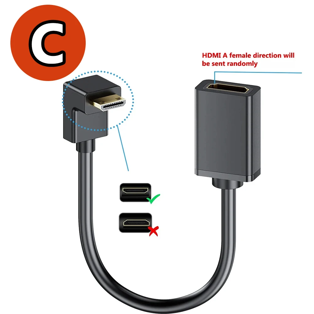 Tragbares Mini-HDMI-zu-HDMI-Buchsenadapterkabel 4K 60Hz, gerade oder abgewinkelt, HDMI-zu-Mini-HDMI-Kabeladapter, HDMI 2.0 Version – Detail 8