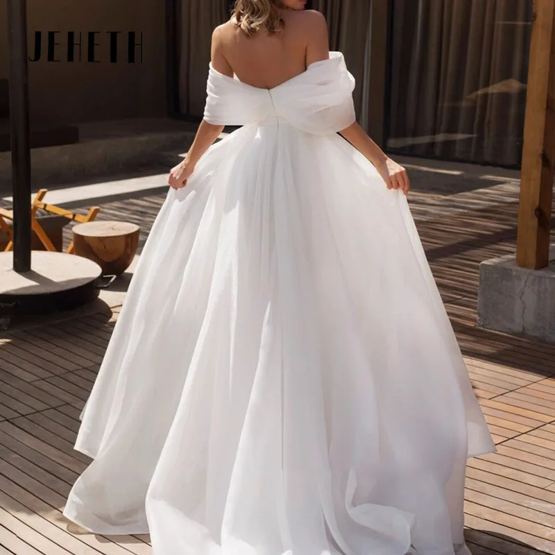 JEHETH Off The Shoulder Wedding Dresses Sexy Backless Bride Dress High Split Beach Boho Bridal Gowns Elegant  Princess A-Line