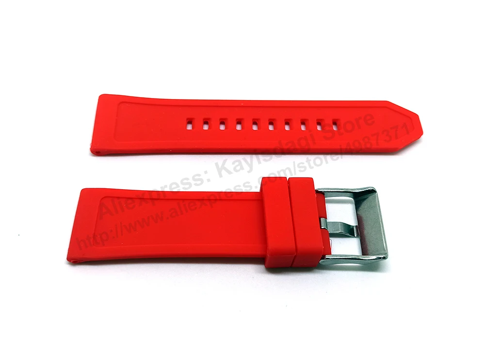 Diesel DZ4481 , DZ4388 , DZ1589 , DZ1627 , DZ1900 , DZ1806 , DZT2006 Fits with 24mm Red Rubber Silicone Watch Strap Band