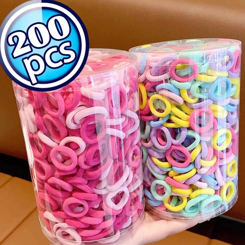 100/200PCS Women Girls Colorful Nylon Elastic Hair Bands Ponytail Hold Small Hair Tie Rubber Bands Scrunchie Hair Accessories