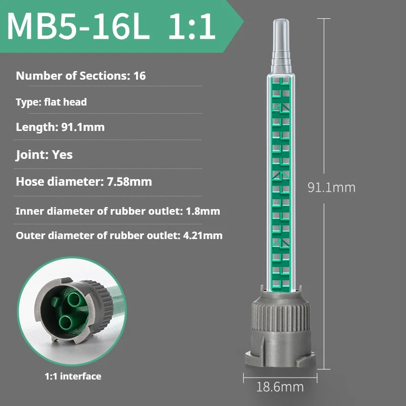 MB05-16L(1:1) AB Green Square Grey Base Mischdüse für 50 ml 2. Adhesive Dual-Spritzenkartusche, 20/50/100 Stück – Detail 2