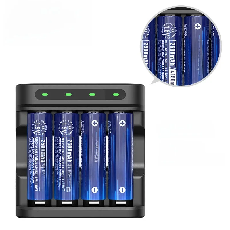 XTAR Battery Charger Set 4PCS 1.5V AA 4150mWh 2500mAh Rechargeable Li-ion Battery LED indicator + 1.5V AA AAA Battery Charger L4