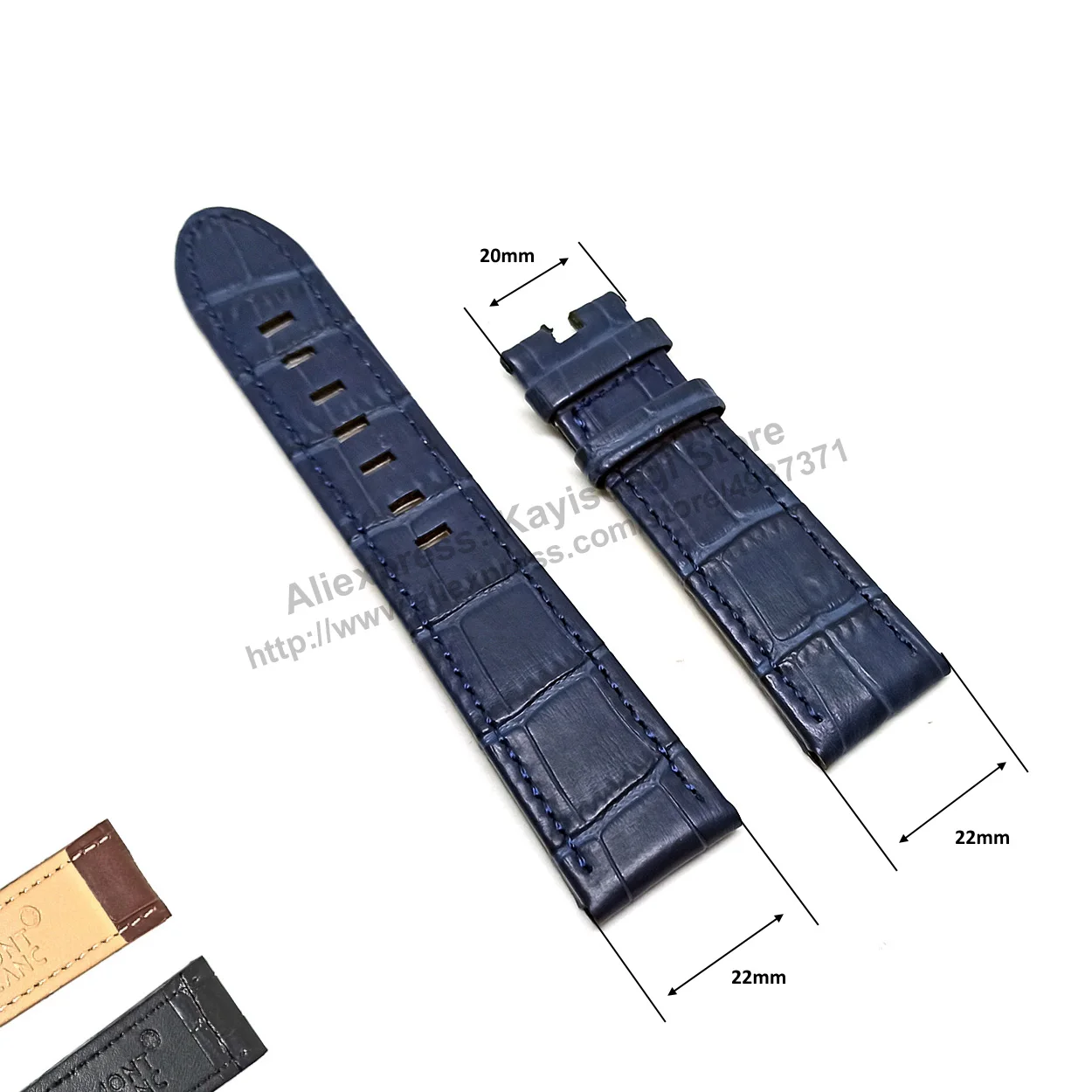 22mm Black Blue Brown Genuine Leather Replacement Watch Band Strap Comp. Mont Blanc Timewalker